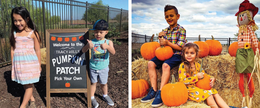 children posing with tracy hills sign | children posing with pumpkins